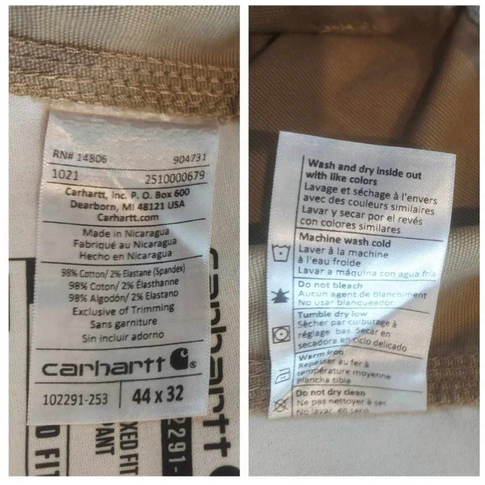 Carhartt Mens Khaki Rugged Flex Rigby Relaxed Fit Canvas Work Pants Size 44/32